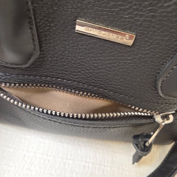 David Jones Black Pebbled Faux-Leather Satchel Crossbody Handbag - Picture 9 of 16